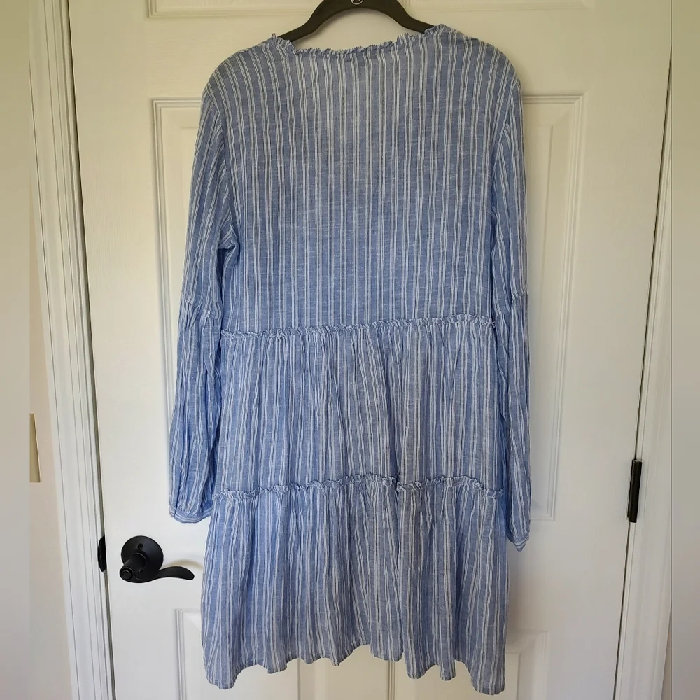 Rails Everly Ludlow Stripe Tiered Dress Rayon Linen Blue White S